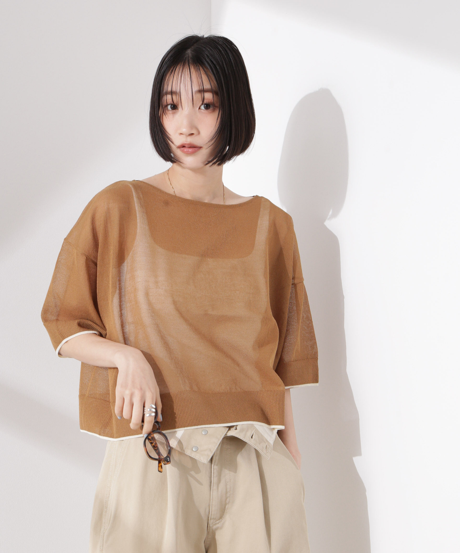 nano･universe「洗濯機洗可バイカラーシアーニット」|ニット・セーター|