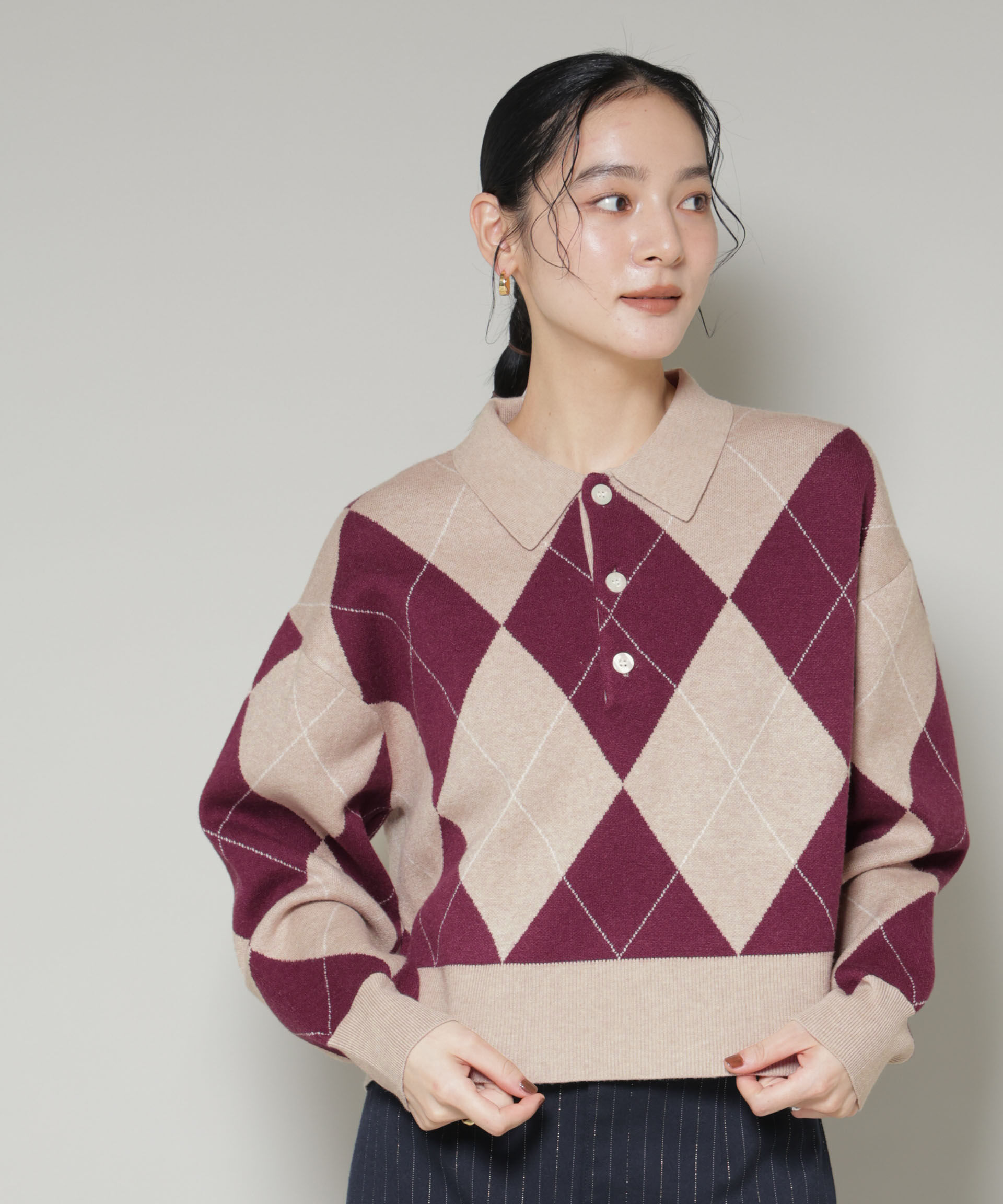 nano･universe「アーガイルワイドポロニット」|ニット・セーター|