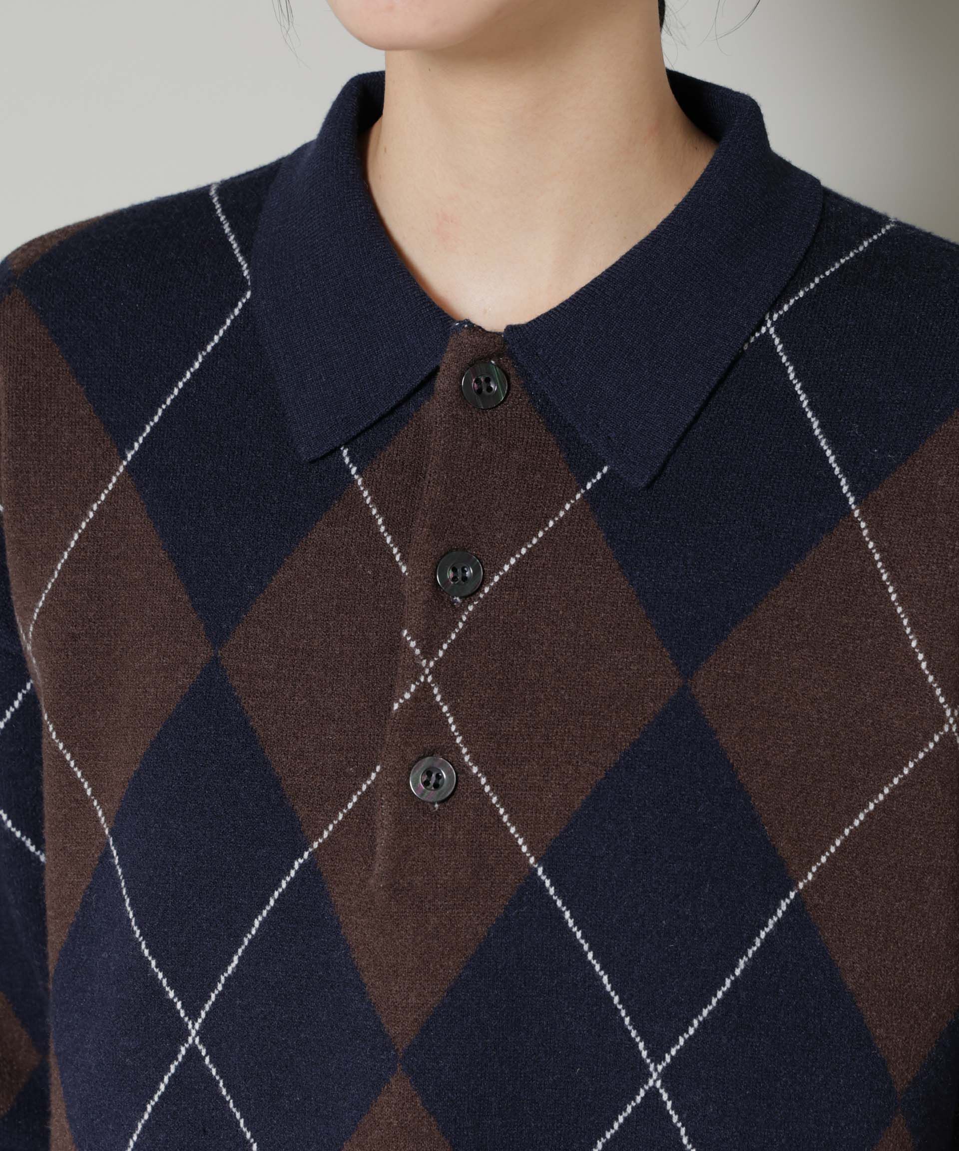 nano･universe「アーガイルワイドポロニット」|ニット・セーター|