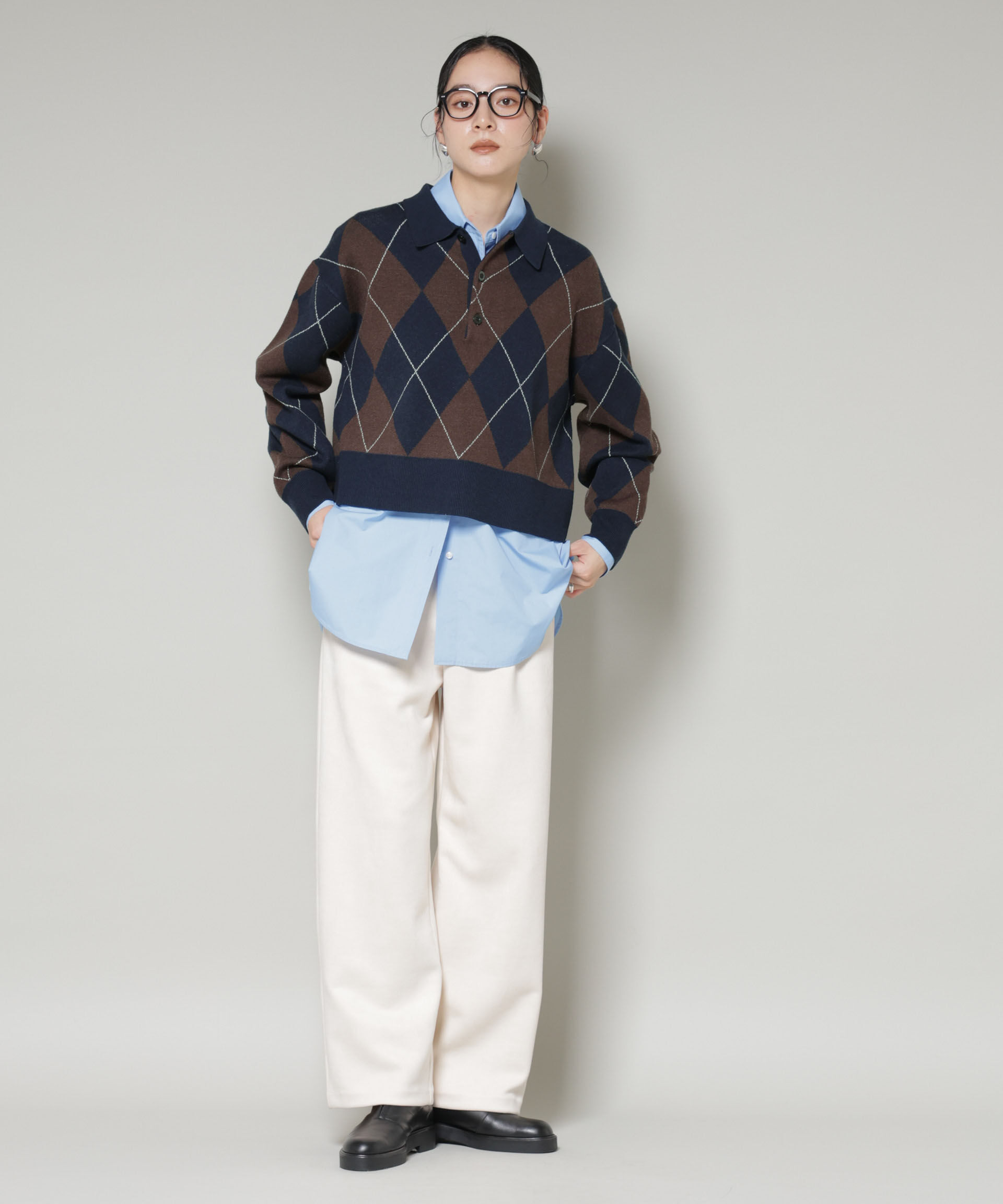 nano･universe「アーガイルワイドポロニット」|ニット・セーター|