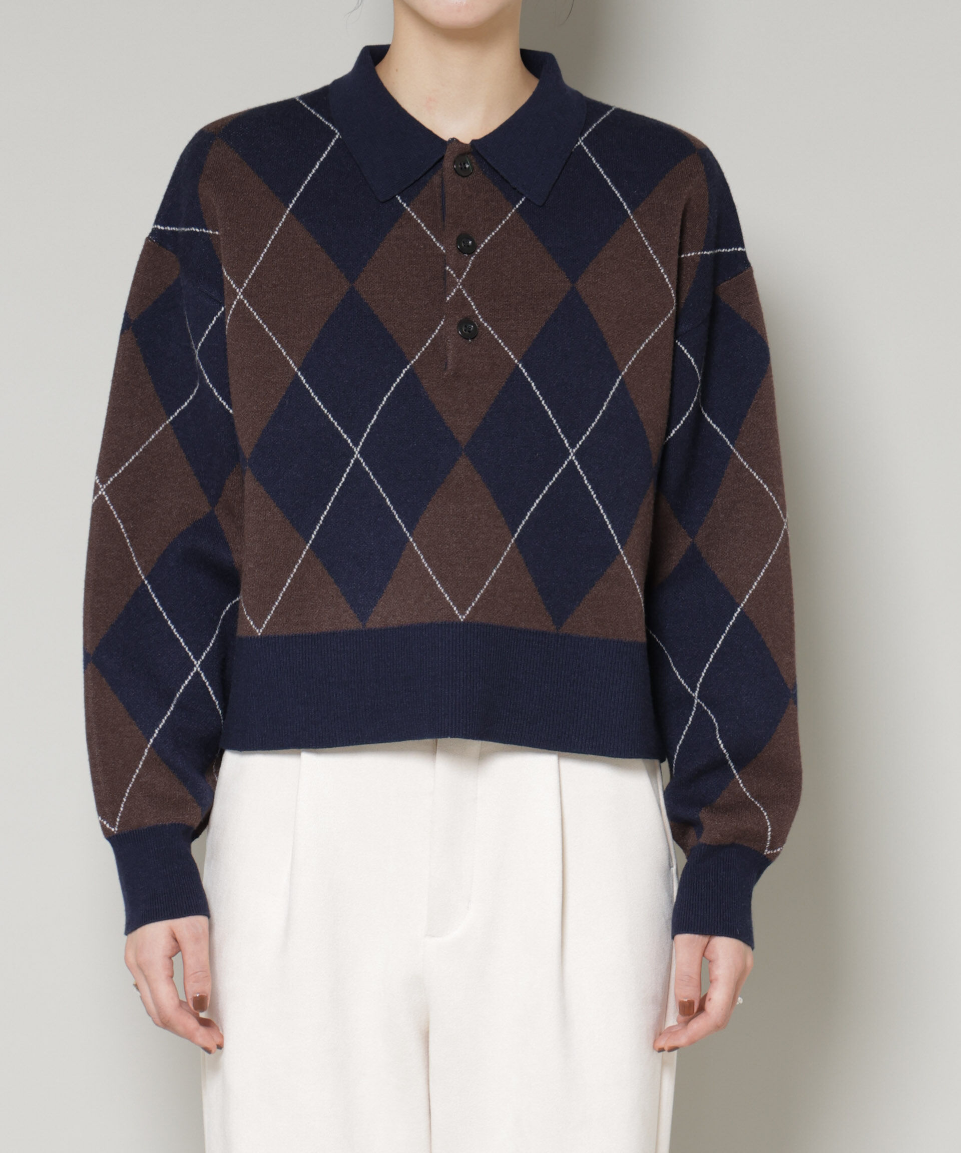 nano･universe「アーガイルワイドポロニット」|ニット・セーター|