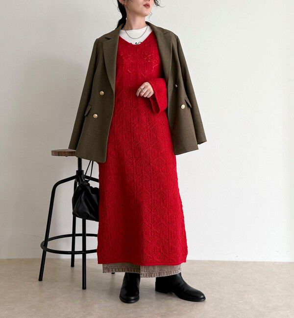 fredy emue「モヘヤ混透かし柄ベルスリーブワンピース」|ワンピース|