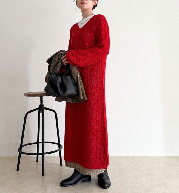 fredy emue「モヘヤ混透かし柄ベルスリーブワンピース」|ワンピース|