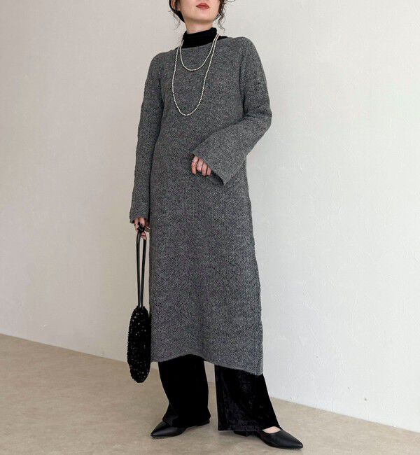 fredy emue「モヘヤ混透かし柄ベルスリーブワンピース」|ワンピース|