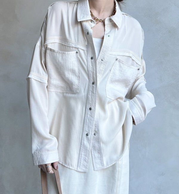  「【WEB限定】異素材切替テープブラウス」|シャツ・ブラウス|