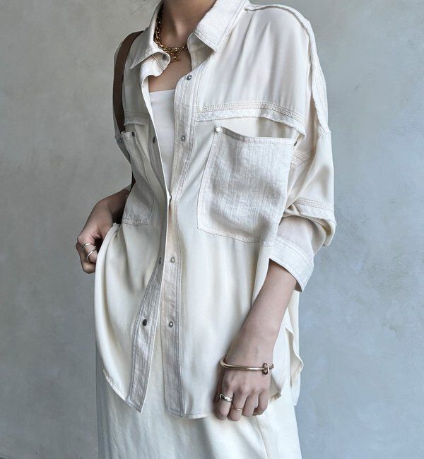  「【WEB限定】異素材切替テープブラウス」|シャツ・ブラウス|