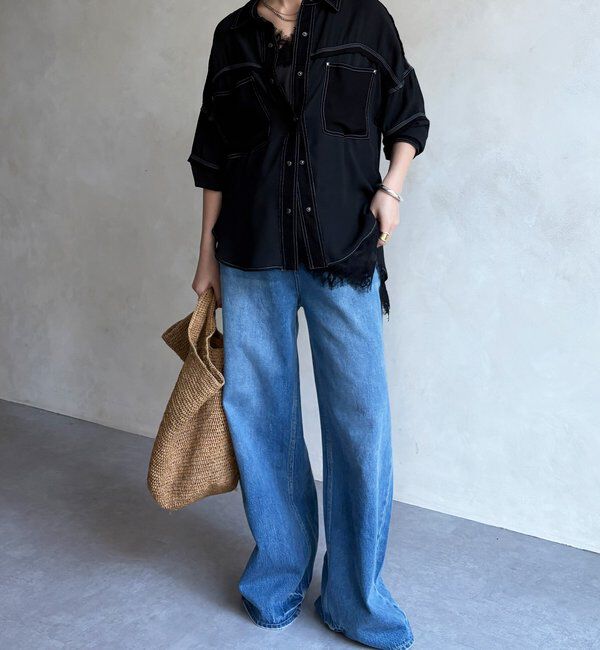  「【WEB限定】異素材切替テープブラウス」|シャツ・ブラウス|