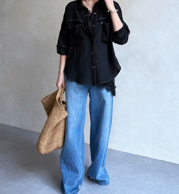  「【WEB限定】異素材切替テープブラウス」|シャツ・ブラウス|