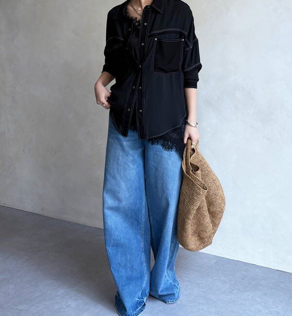  「【WEB限定】異素材切替テープブラウス」|シャツ・ブラウス|