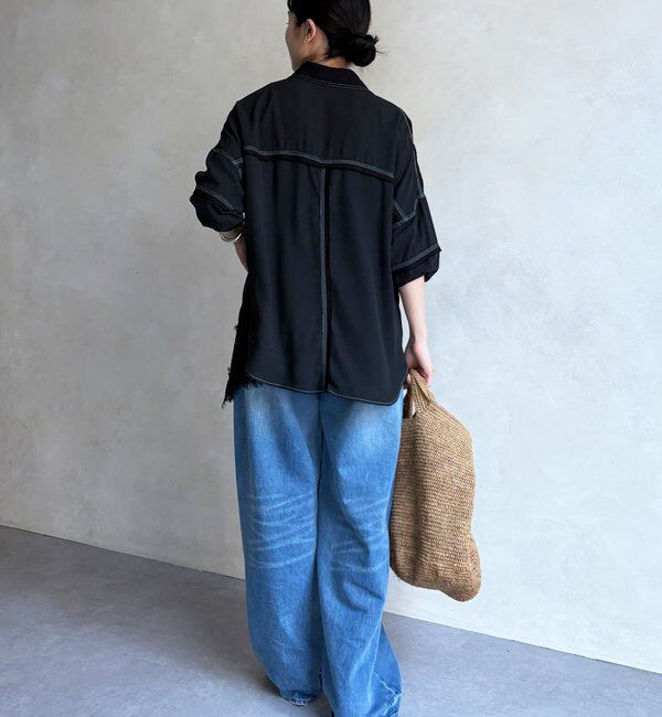  「【WEB限定】異素材切替テープブラウス」|シャツ・ブラウス|