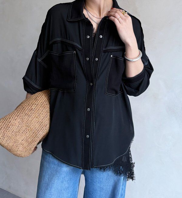  「【WEB限定】異素材切替テープブラウス」|シャツ・ブラウス|