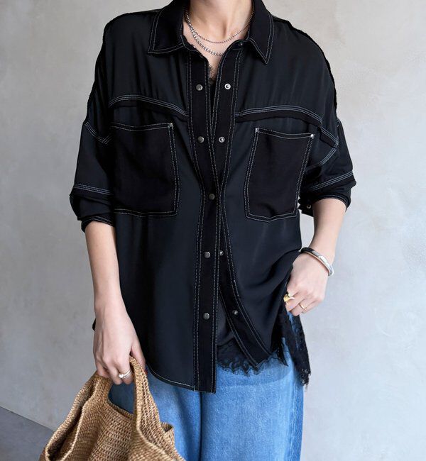  「【WEB限定】異素材切替テープブラウス」|シャツ・ブラウス|