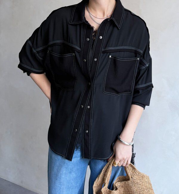  「【WEB限定】異素材切替テープブラウス」|シャツ・ブラウス|