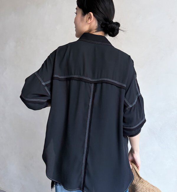  「【WEB限定】異素材切替テープブラウス」|シャツ・ブラウス|
