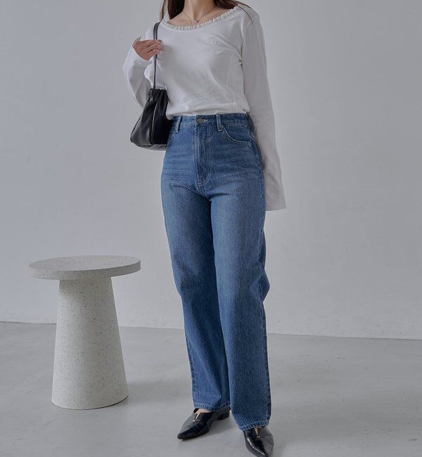  「【コラボ限定カラー/ホワイト・ベージュ】13ozハイウエストストレートデニム」|デニム|