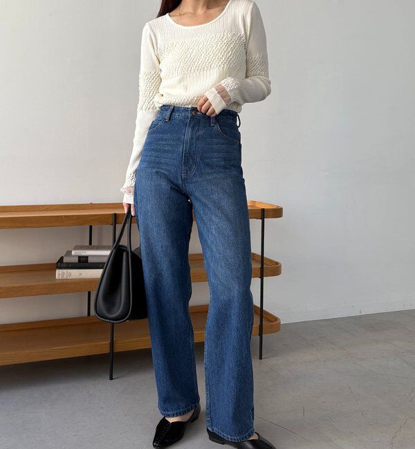  「【コラボ限定カラー/ホワイト・ベージュ】13ozハイウエストストレートデニム」|デニム|