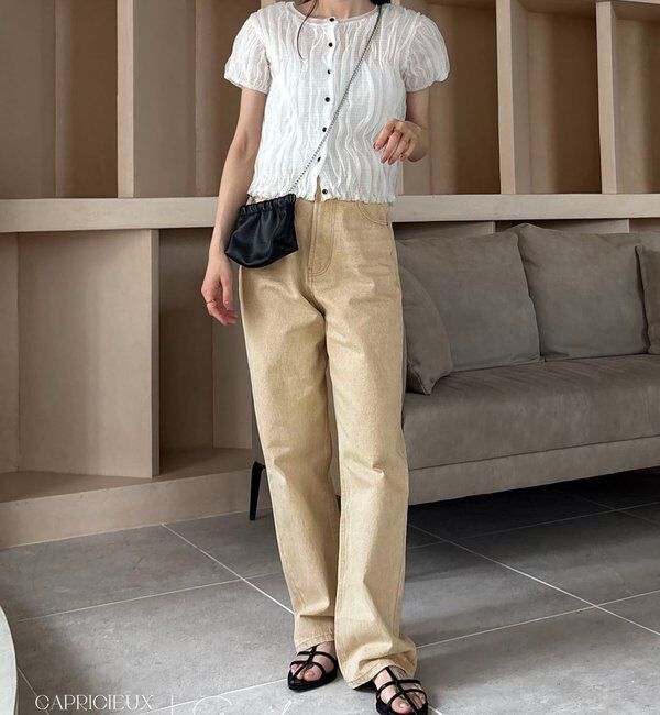  「【コラボ限定カラー/ホワイト・ベージュ】13ozハイウエストストレートデニム」|デニム|