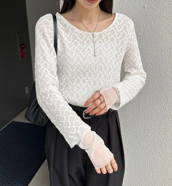  「袖シアーレースT」|Tシャツ・カットソー|