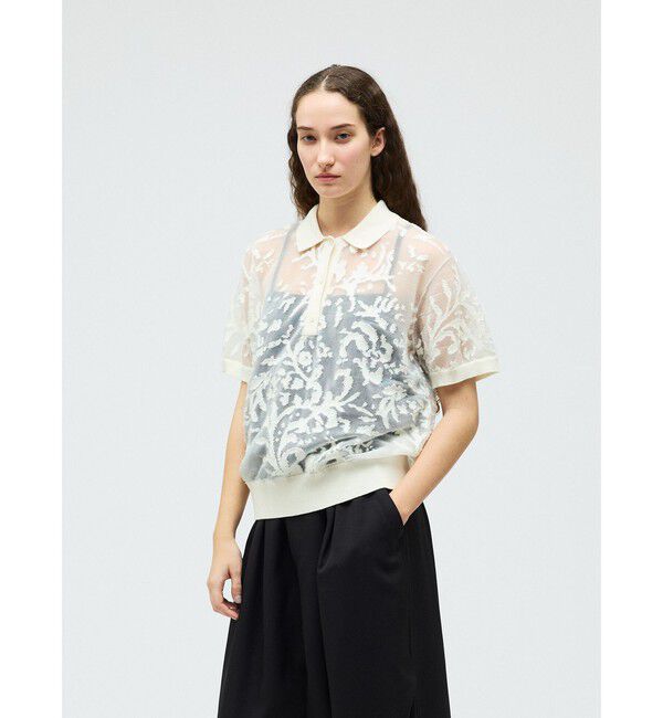 mizuiro ind「mizuiro ind メッシュ刺繍ポロプルオーバー」|Tシャツ・カットソー|