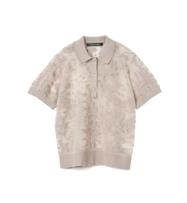 mizuiro ind「mizuiro ind メッシュ刺繍ポロプルオーバー」|Tシャツ・カットソー|ベージュ