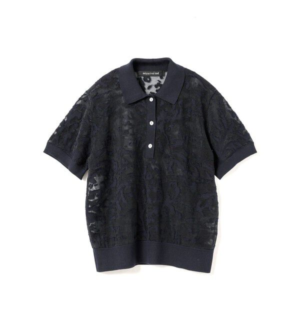 mizuiro ind「mizuiro ind メッシュ刺繍ポロプルオーバー」|Tシャツ・カットソー|ネイビー