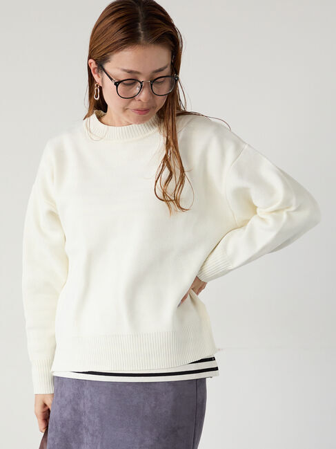 Lugnoncure「コットンタッチクルーネックニットプルオーバー」|ニット・セーター|オフホワイト