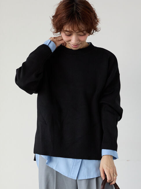 Lugnoncure「コットンタッチクルーネックニットプルオーバー」|ニット・セーター|ブラック