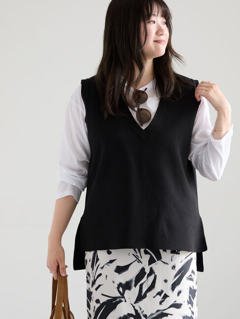 Te chichi「Vネックニットベスト」|ダウンベスト・ベスト|ブラック