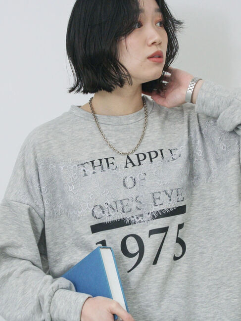 Samansa Mos2 blue「◎ロゴレーススウェット」|Tシャツ・カットソー|