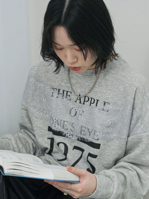 Samansa Mos2 blue「◎ロゴレーススウェット」|Tシャツ・カットソー|