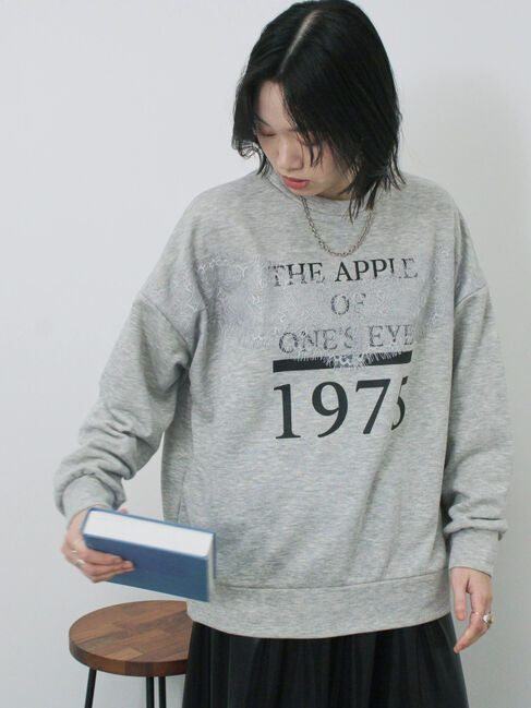 Samansa Mos2 blue「◎ロゴレーススウェット」|Tシャツ・カットソー|