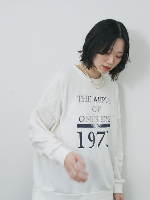 Samansa Mos2 blue「◎ロゴレーススウェット」|Tシャツ・カットソー|