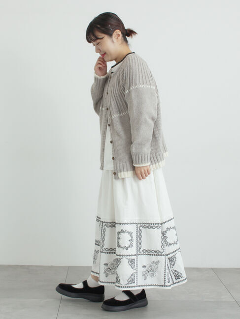 Samansa Mos2「ラウンド切替ステッチ前後2WAYニット」|カーディガン|