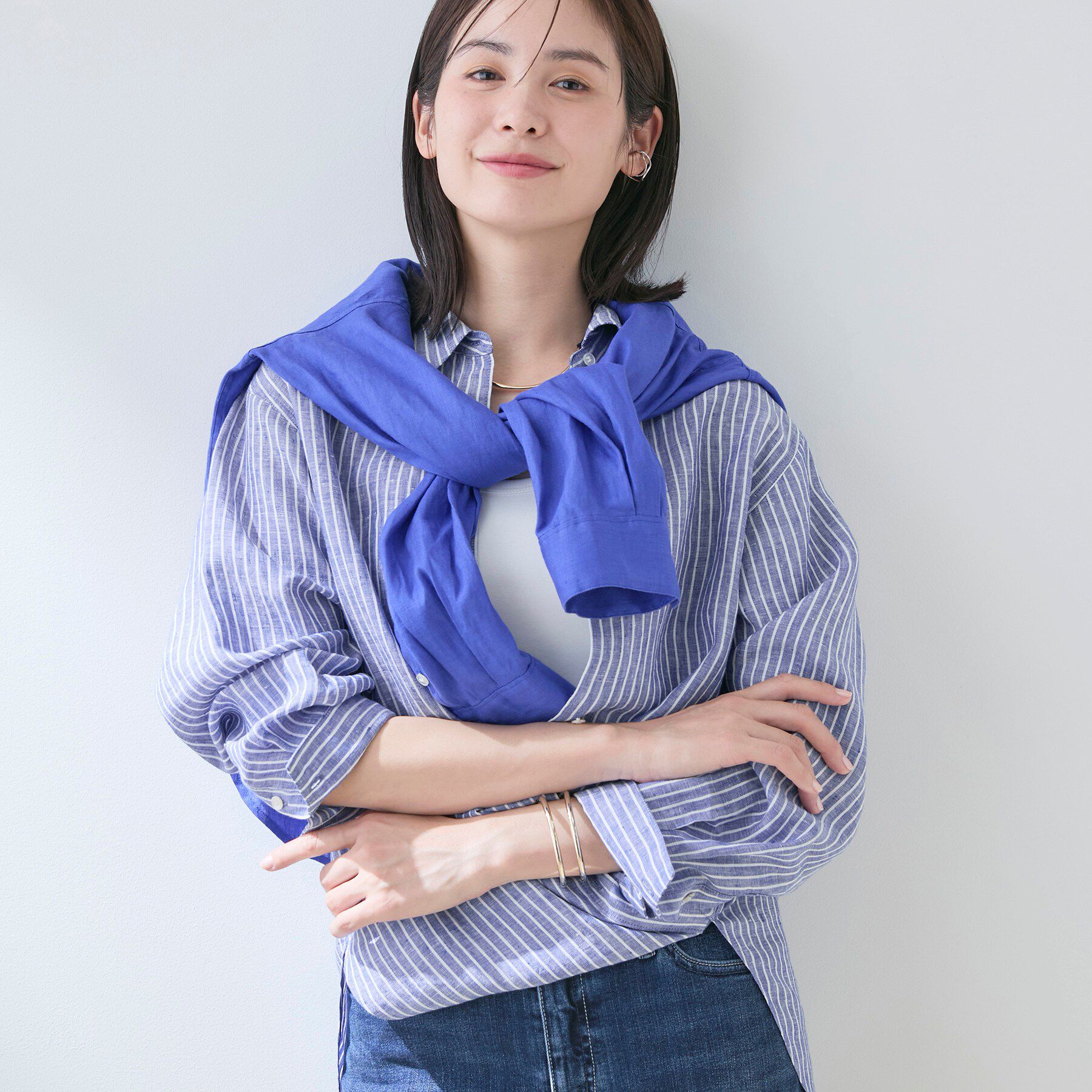 INDIVI「【接触冷感／2WAY】カシュクールリネンシャツ」|シャツ・ブラウス|ネイビー(394)