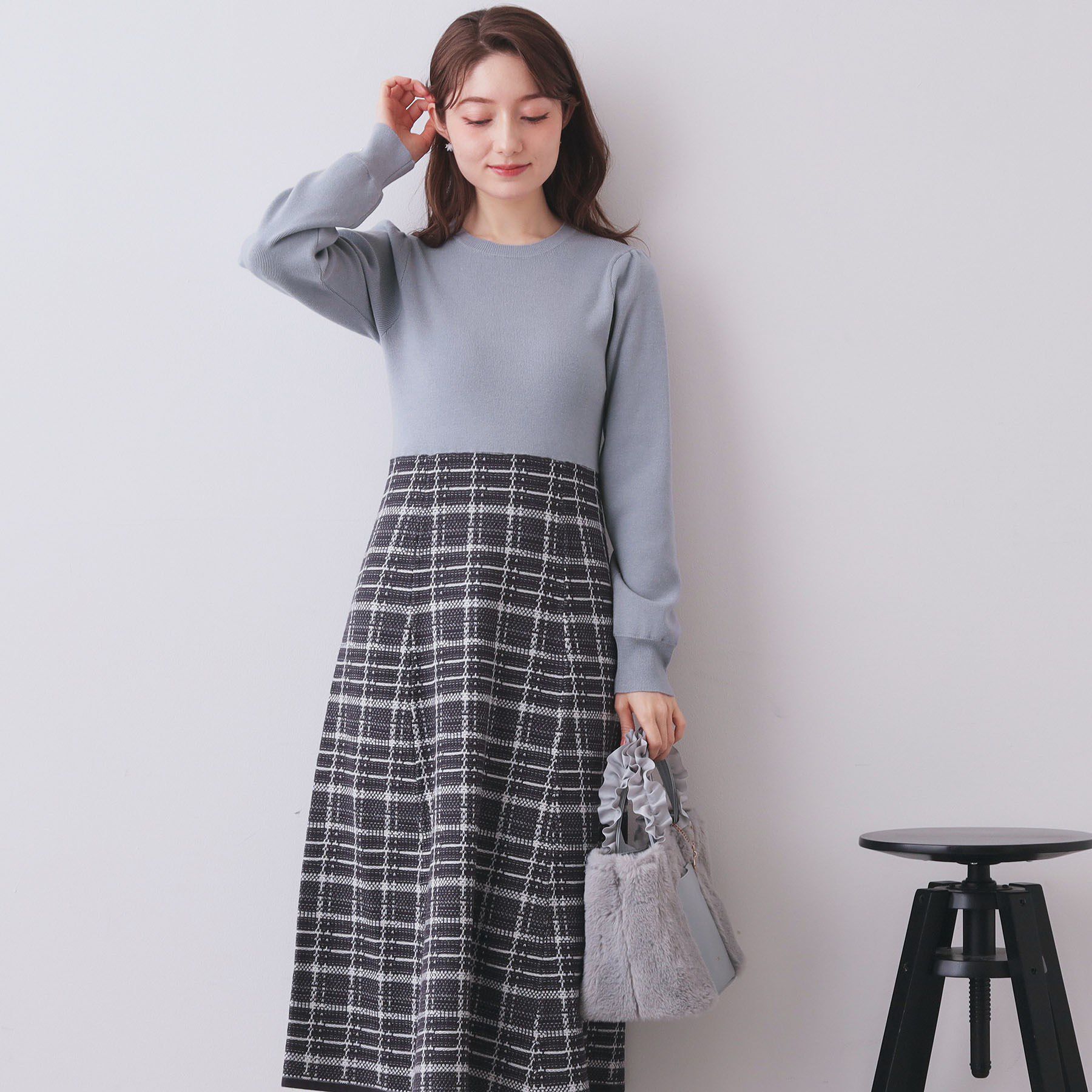 index「チェックラメジャカードニットワンピース」|ワンピース|