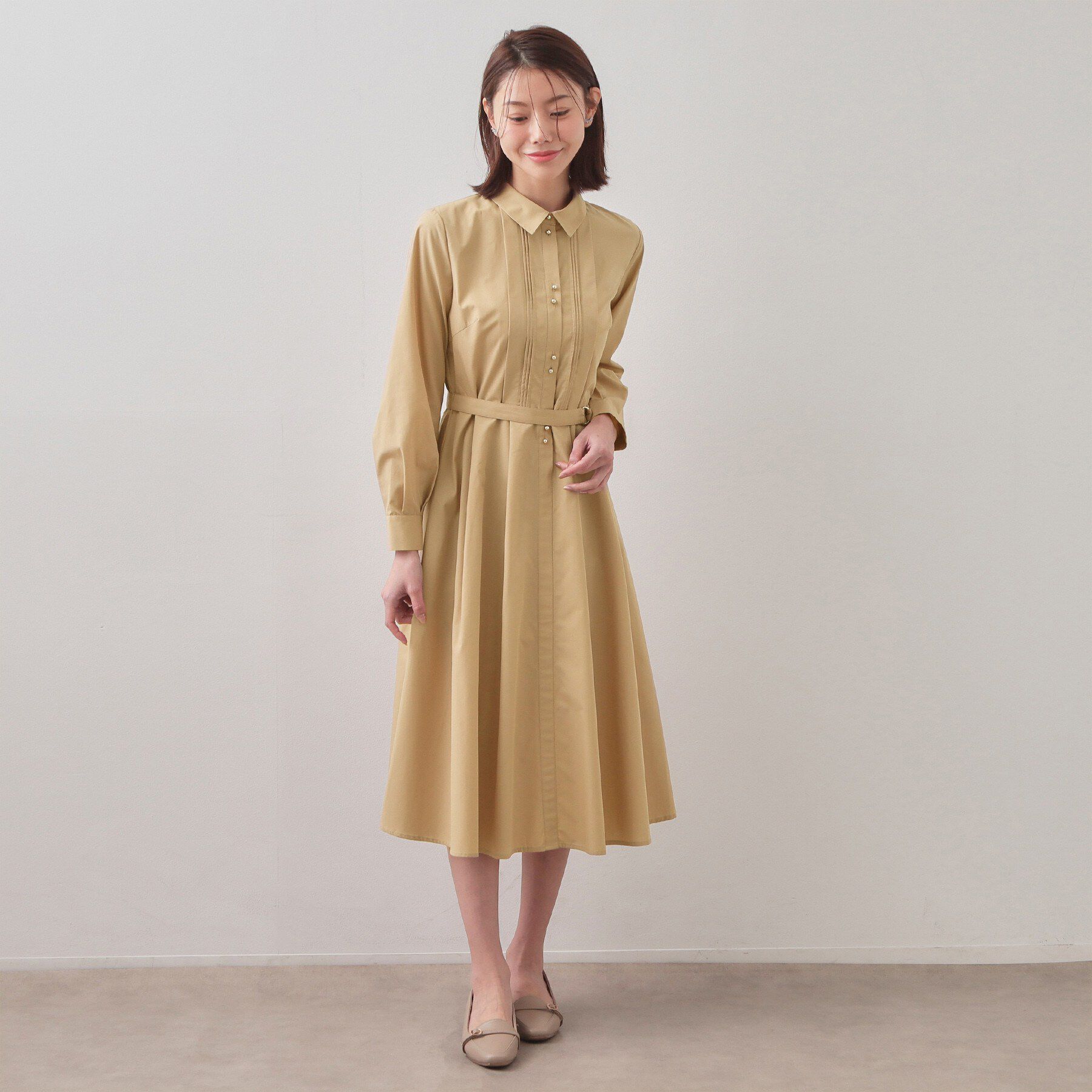 index「ベルト付きタックシャツワンピース【洗濯機OK/イージーアイロン】」|ワンピース|