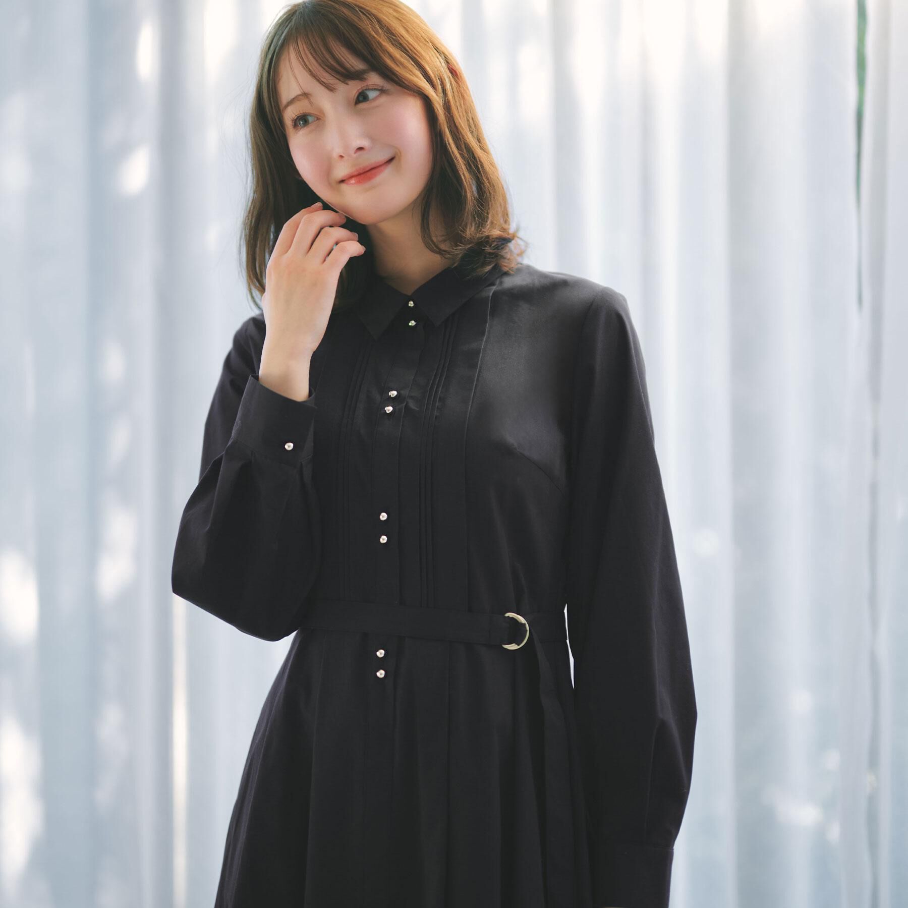 index「ベルト付きタックシャツワンピース【洗濯機OK/イージーアイロン】」|ワンピース|