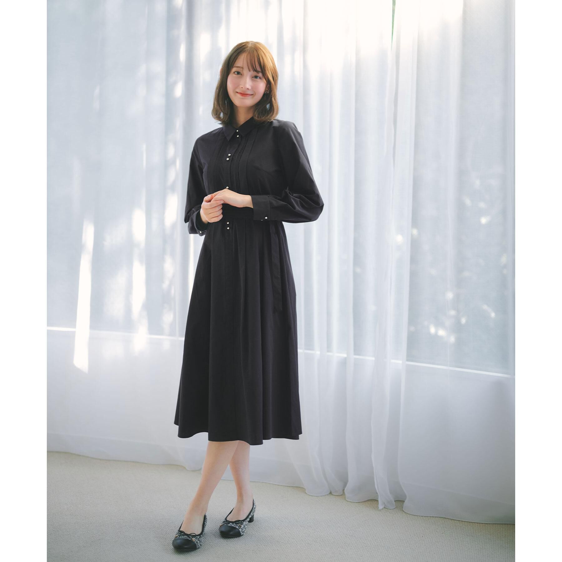 index「ベルト付きタックシャツワンピース【洗濯機OK/イージーアイロン】」|ワンピース|