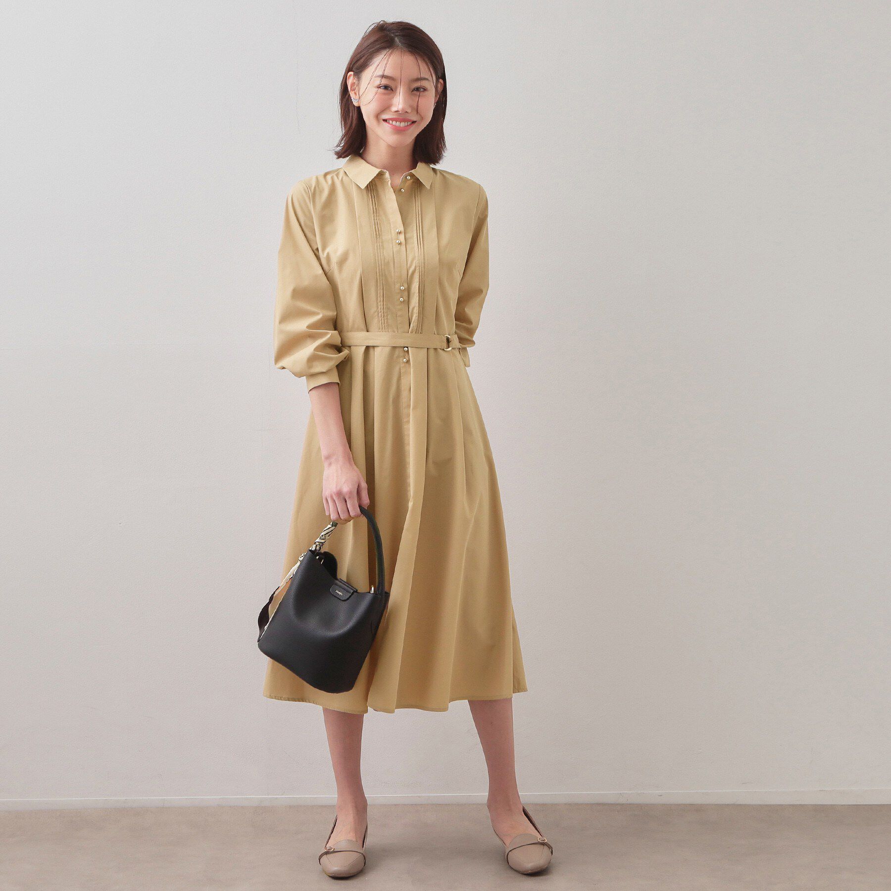 index「ベルト付きタックシャツワンピース【洗濯機OK/イージーアイロン】」|ワンピース|