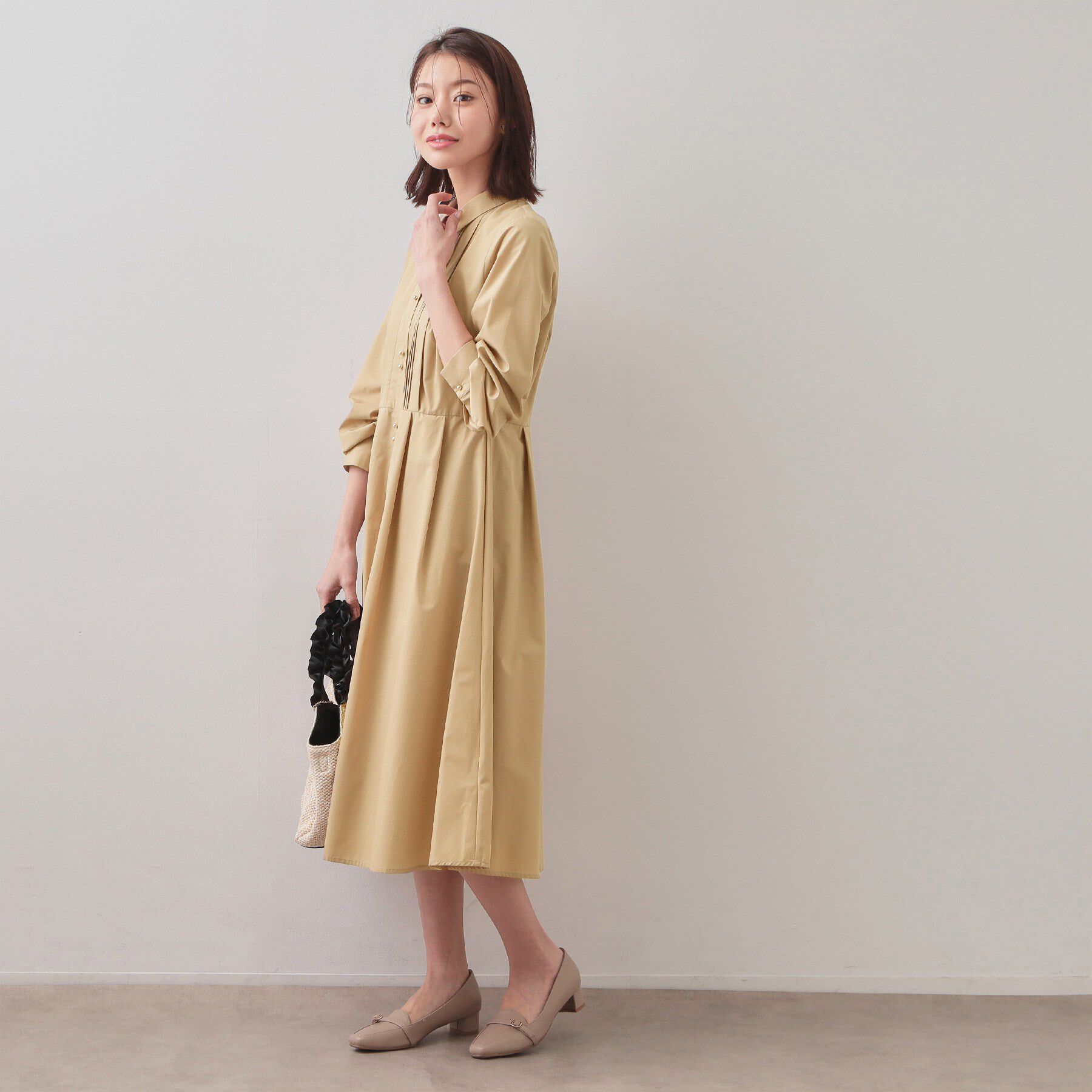 index「ベルト付きタックシャツワンピース【洗濯機OK/イージーアイロン】」|ワンピース|