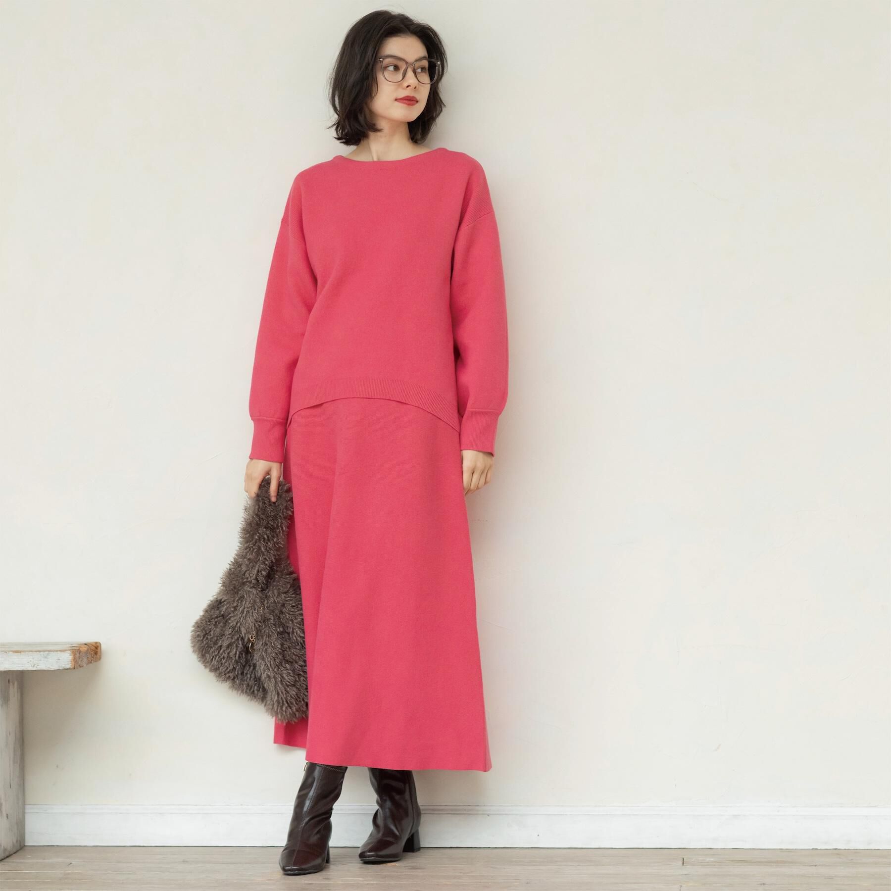 OPAQUE.CLIP「サイド編地切替ニットトップス/セットアップ対応【洗濯機OK】」|ニット・セーター|