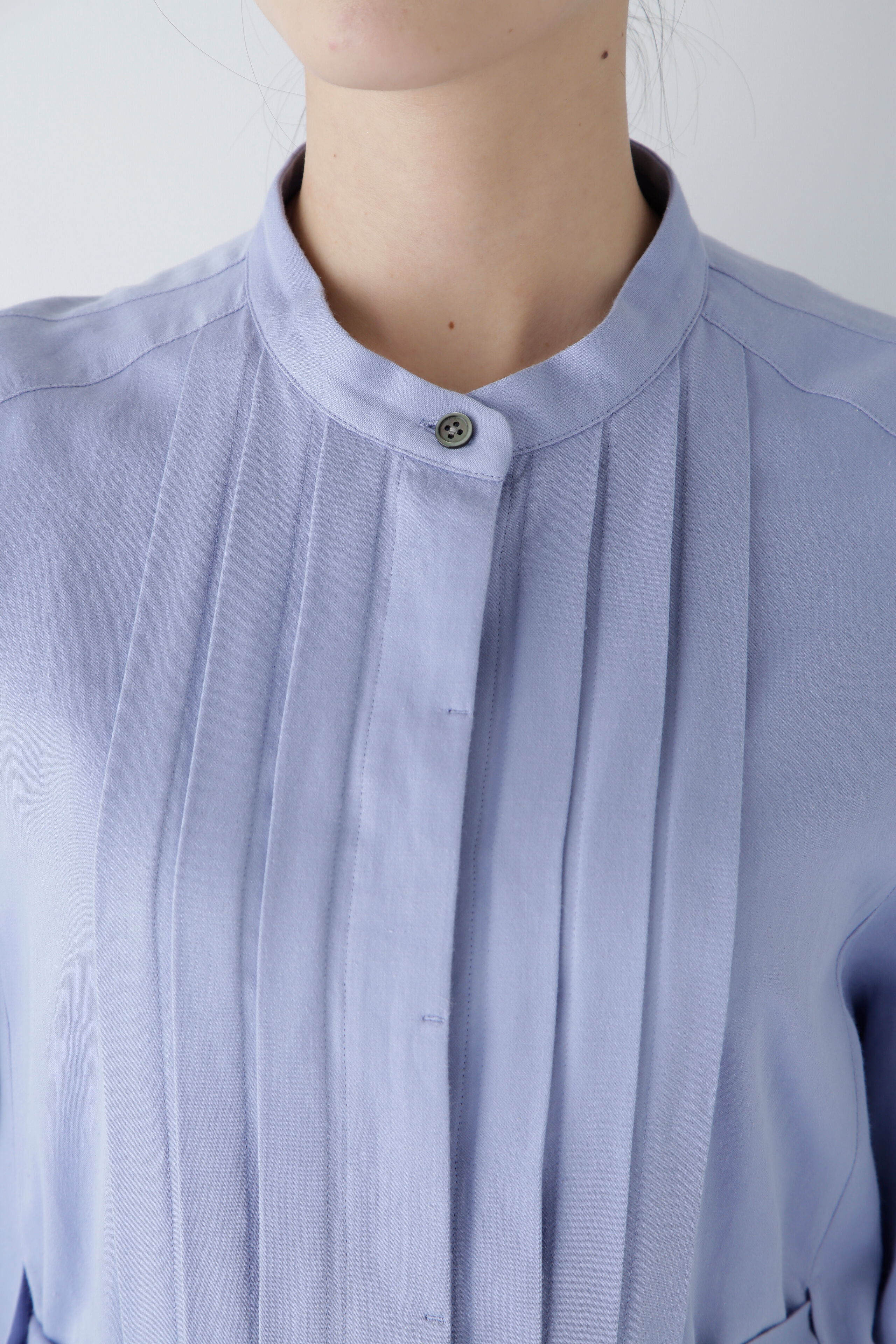  「◆コットンヘンプサテンハーフスリーブバンドカラーワンピース」|ワンピース|