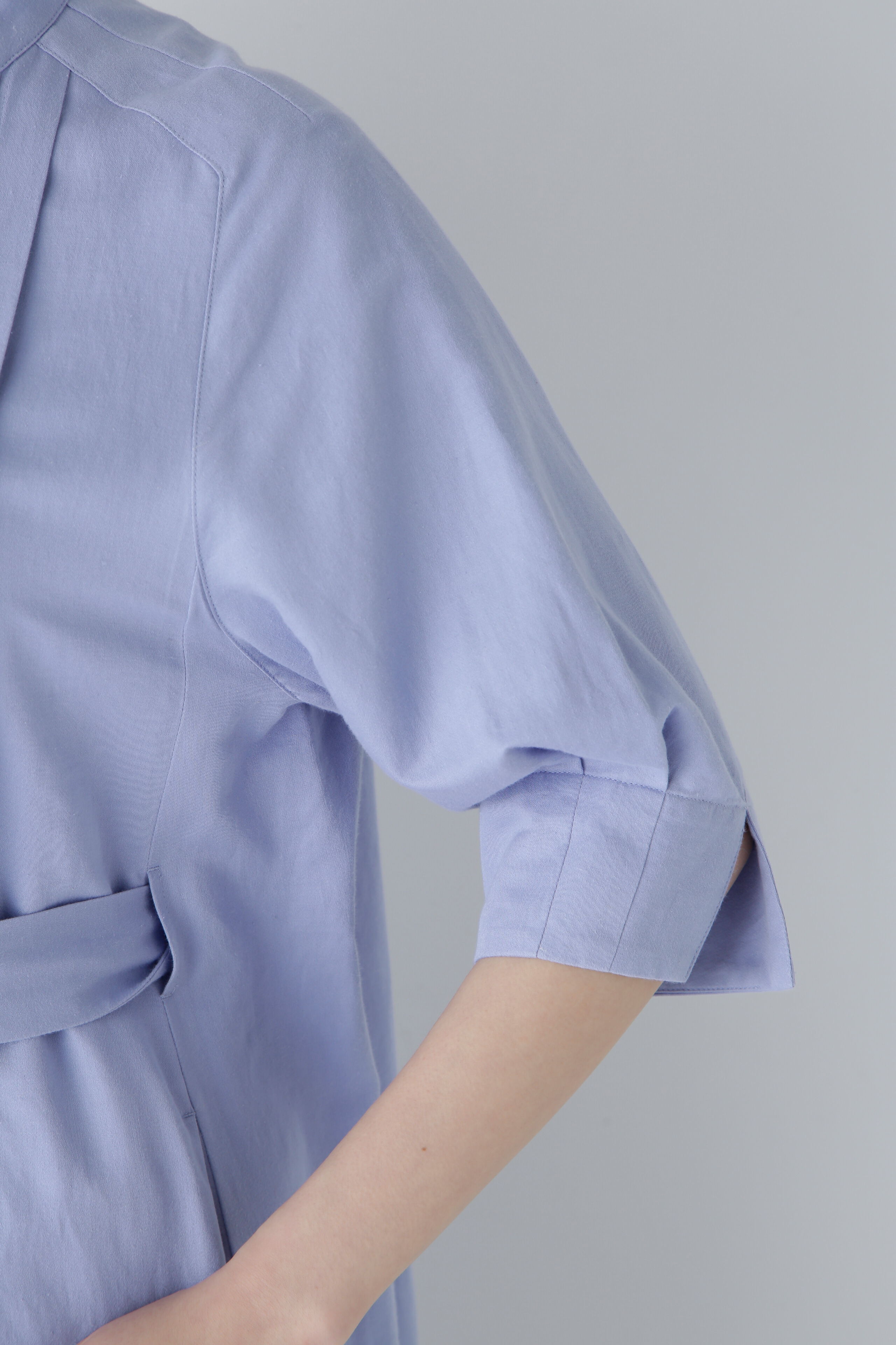  「◆コットンヘンプサテンハーフスリーブバンドカラーワンピース」|ワンピース|