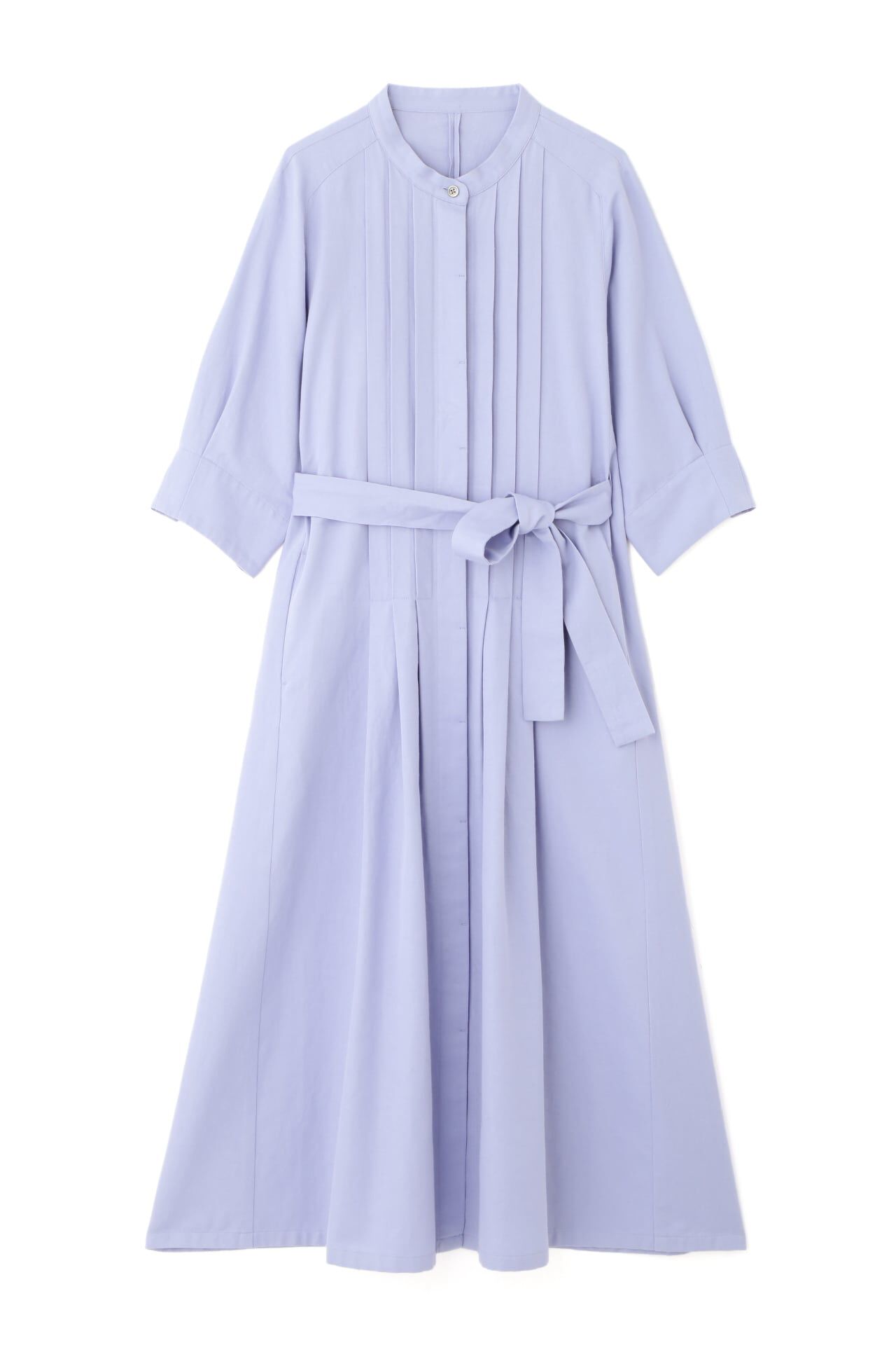  「◆コットンヘンプサテンハーフスリーブバンドカラーワンピース」|ワンピース|