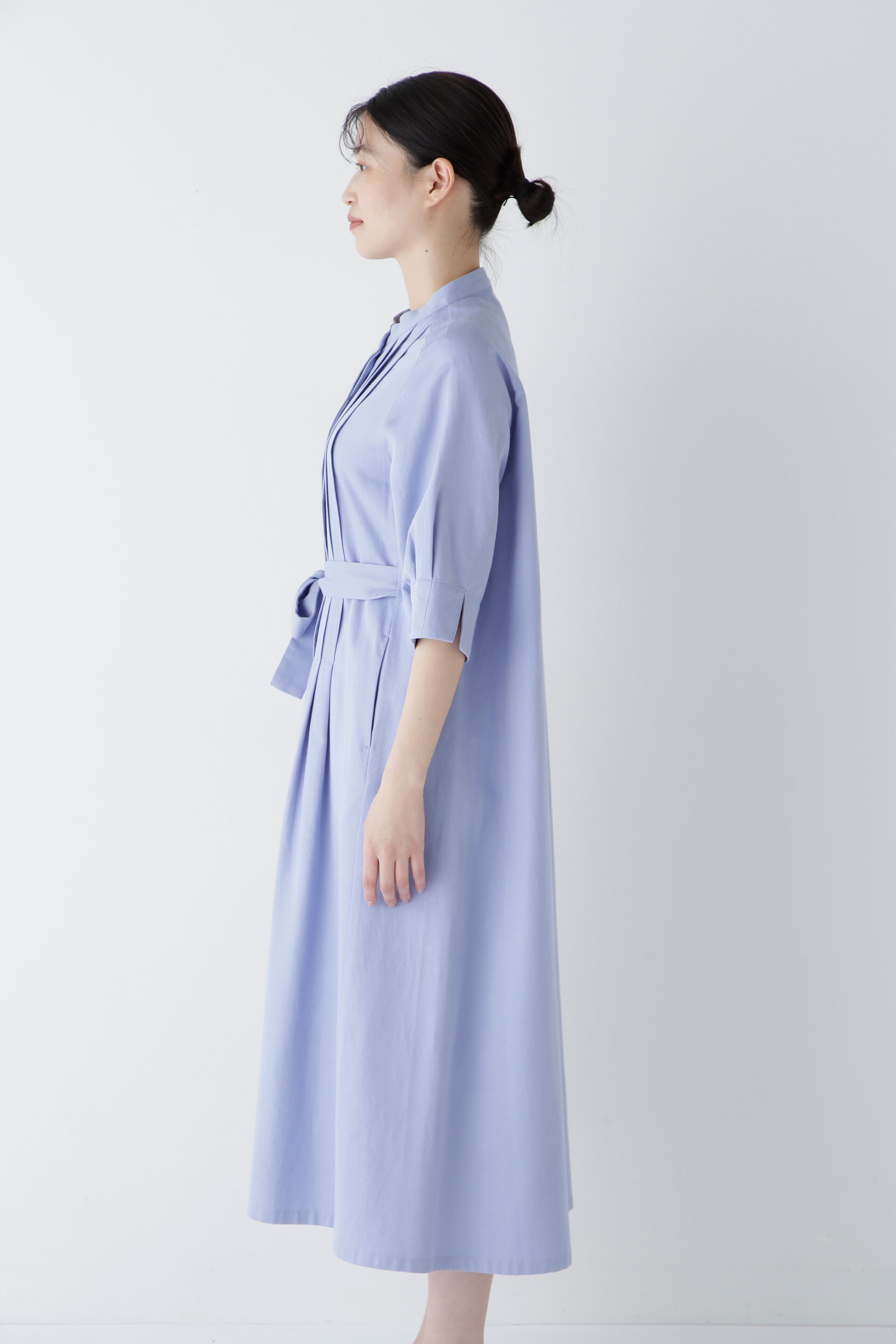  「◆コットンヘンプサテンハーフスリーブバンドカラーワンピース」|ワンピース|