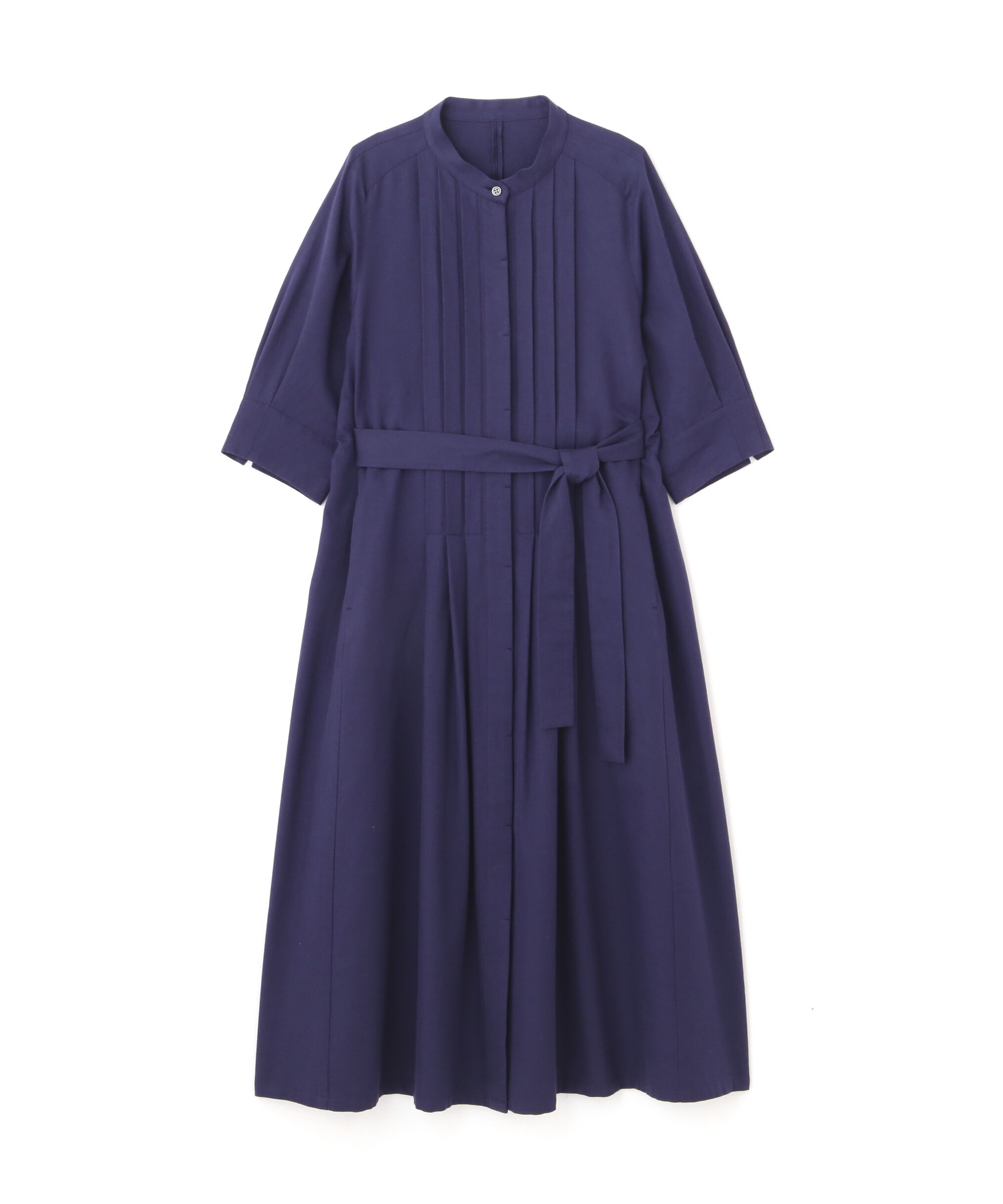  「◆コットンヘンプサテンハーフスリーブバンドカラーワンピース」|ワンピース|