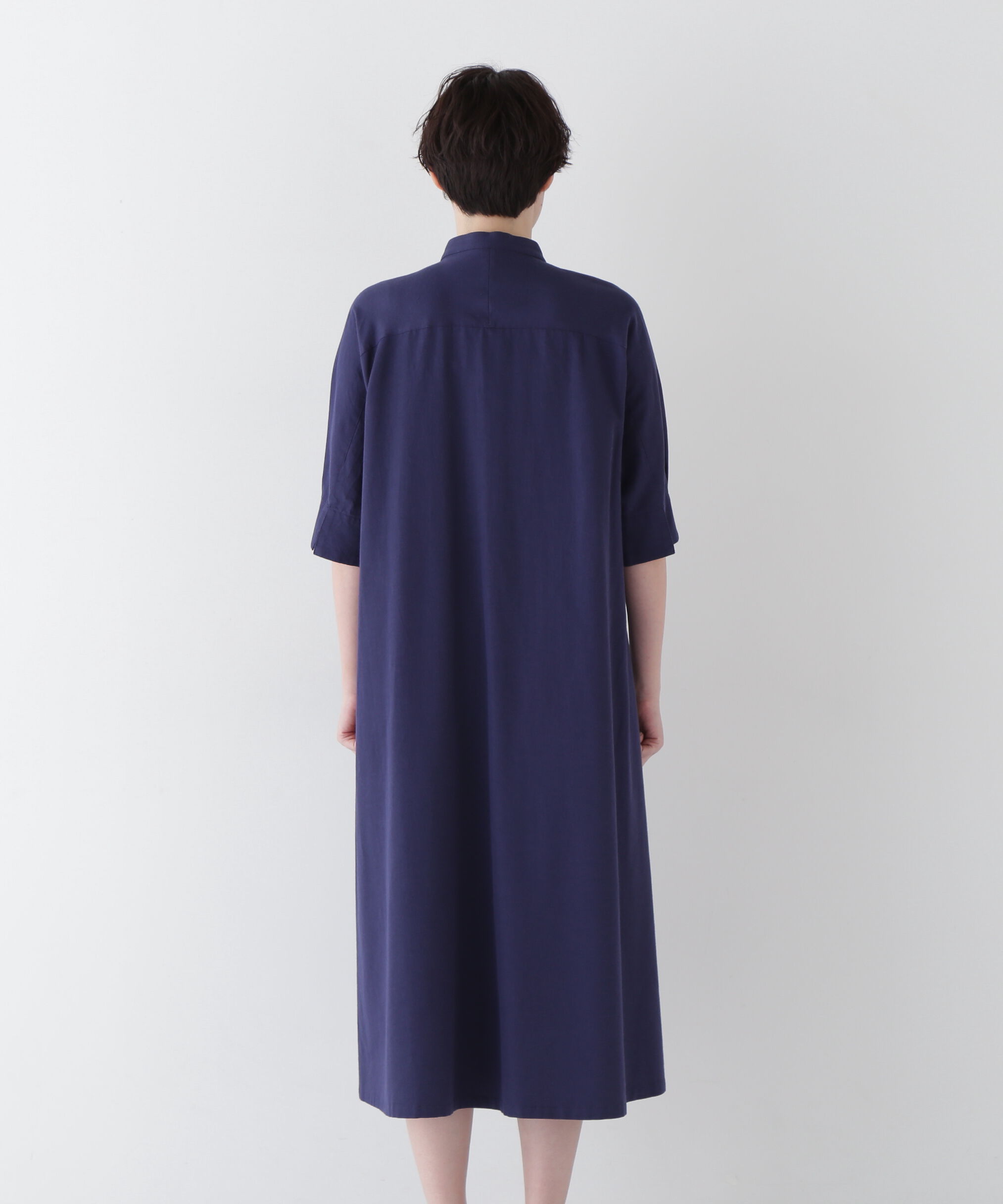  「◆コットンヘンプサテンハーフスリーブバンドカラーワンピース」|ワンピース|