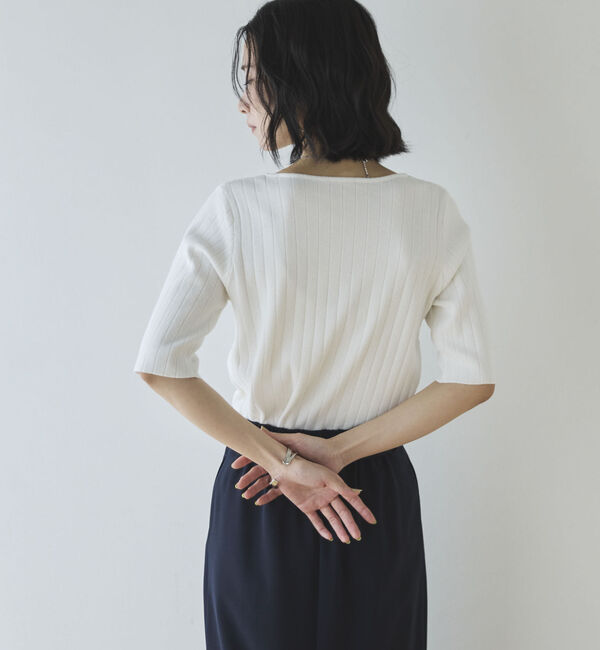 Doux archives「針抜き編み五分袖ニットトップス」|ニット・セーター|