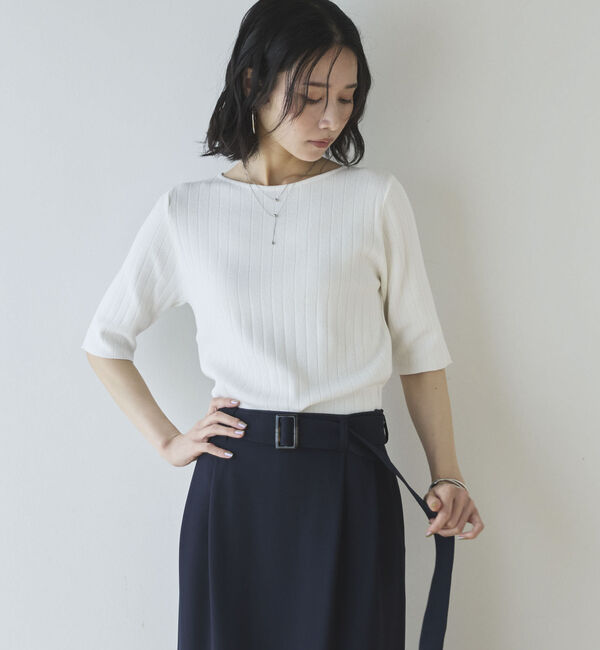 Doux archives「針抜き編み五分袖ニットトップス」|ニット・セーター|