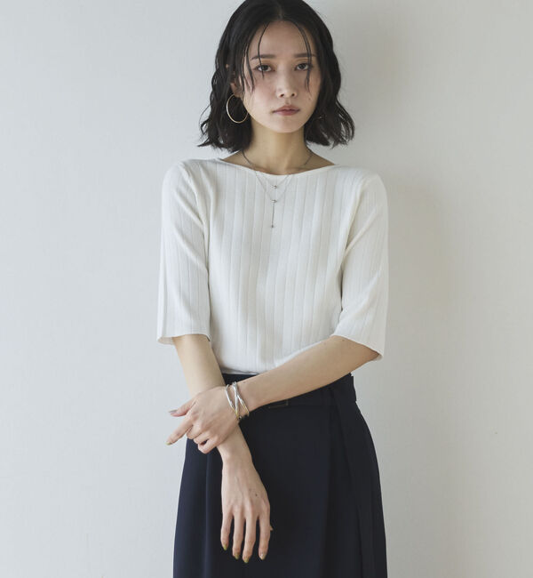 Doux archives「針抜き編み五分袖ニットトップス」|ニット・セーター|
